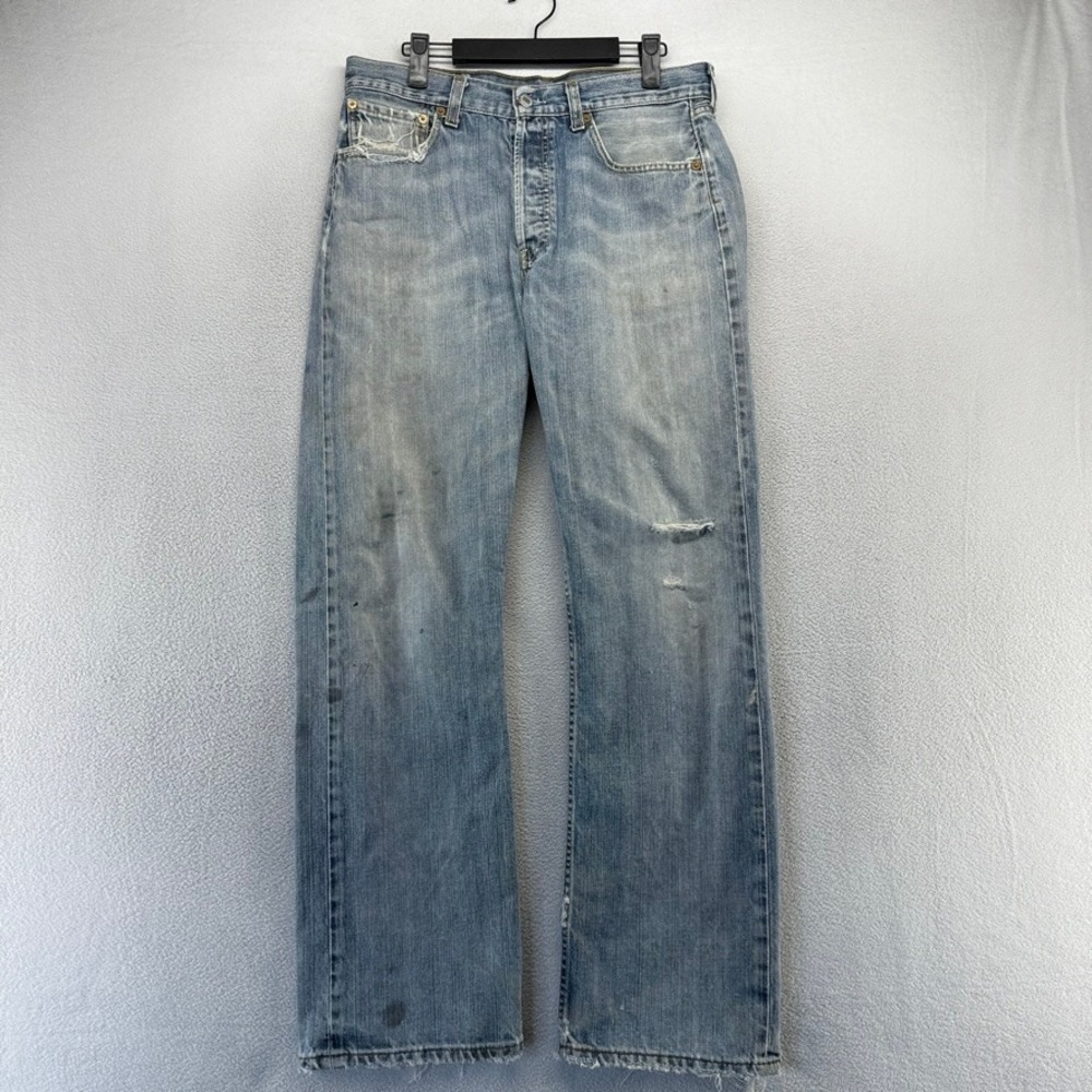 Vintage Levis Jeans Mens 33x32 Fits 32x32 Blue 501 Button Fly Distressed Faded